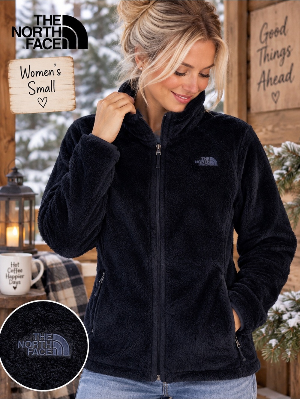 S - The North Face - Women's Black Fleece Jacket - Cozy Full-Zip